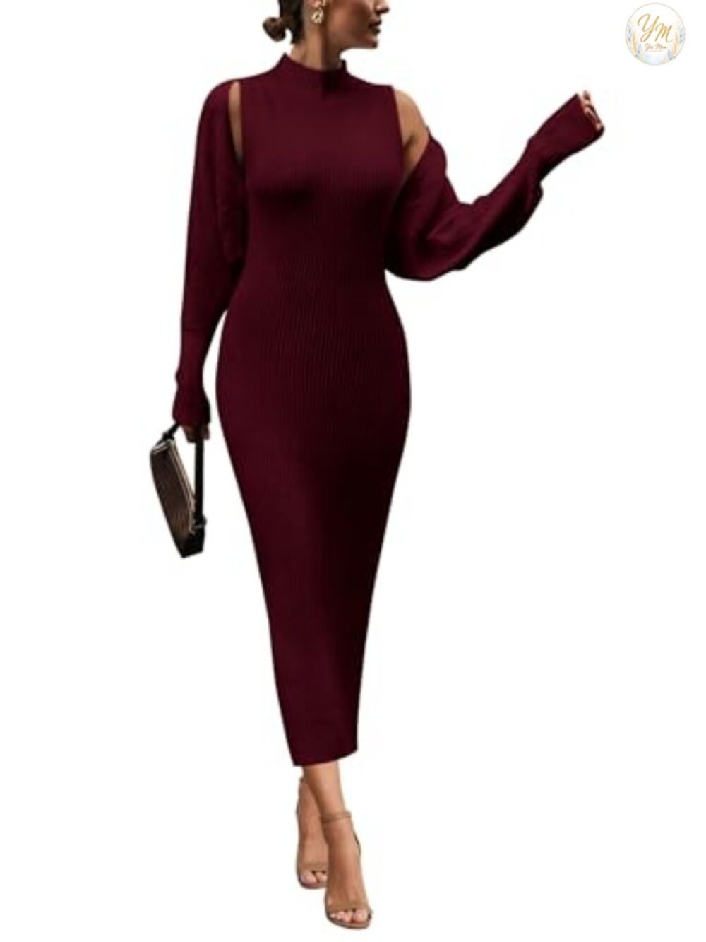 2 Piece Ribbed Knit Sweater Dress Set with Cropped Cardigan and Maxi Tank Dress